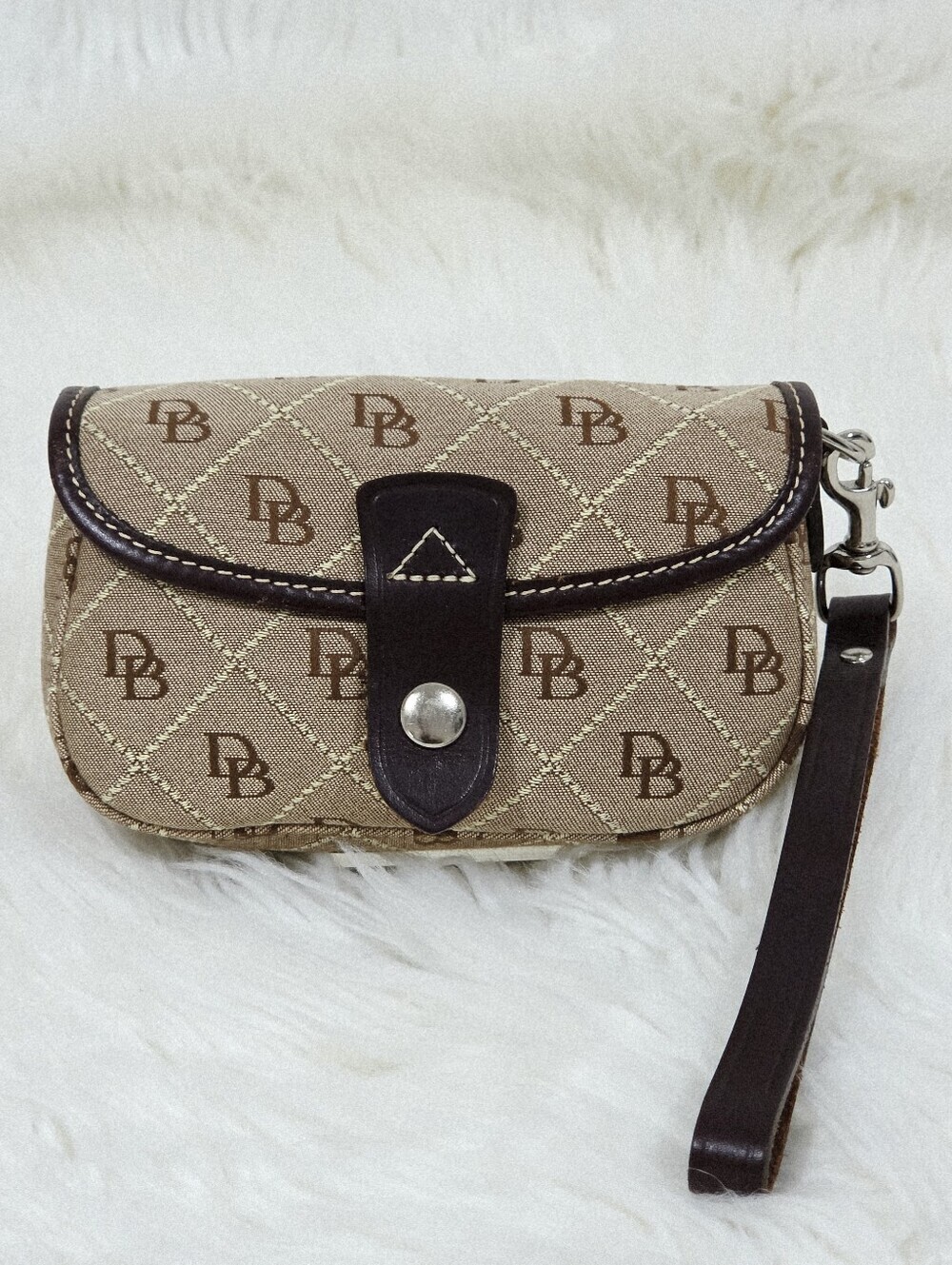Dooney & Bourke Signature Monogram Wristlet Brown Leather Made in USA